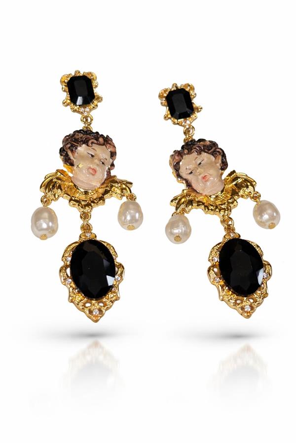 Karen Bebek Suratlı İncili Küpe